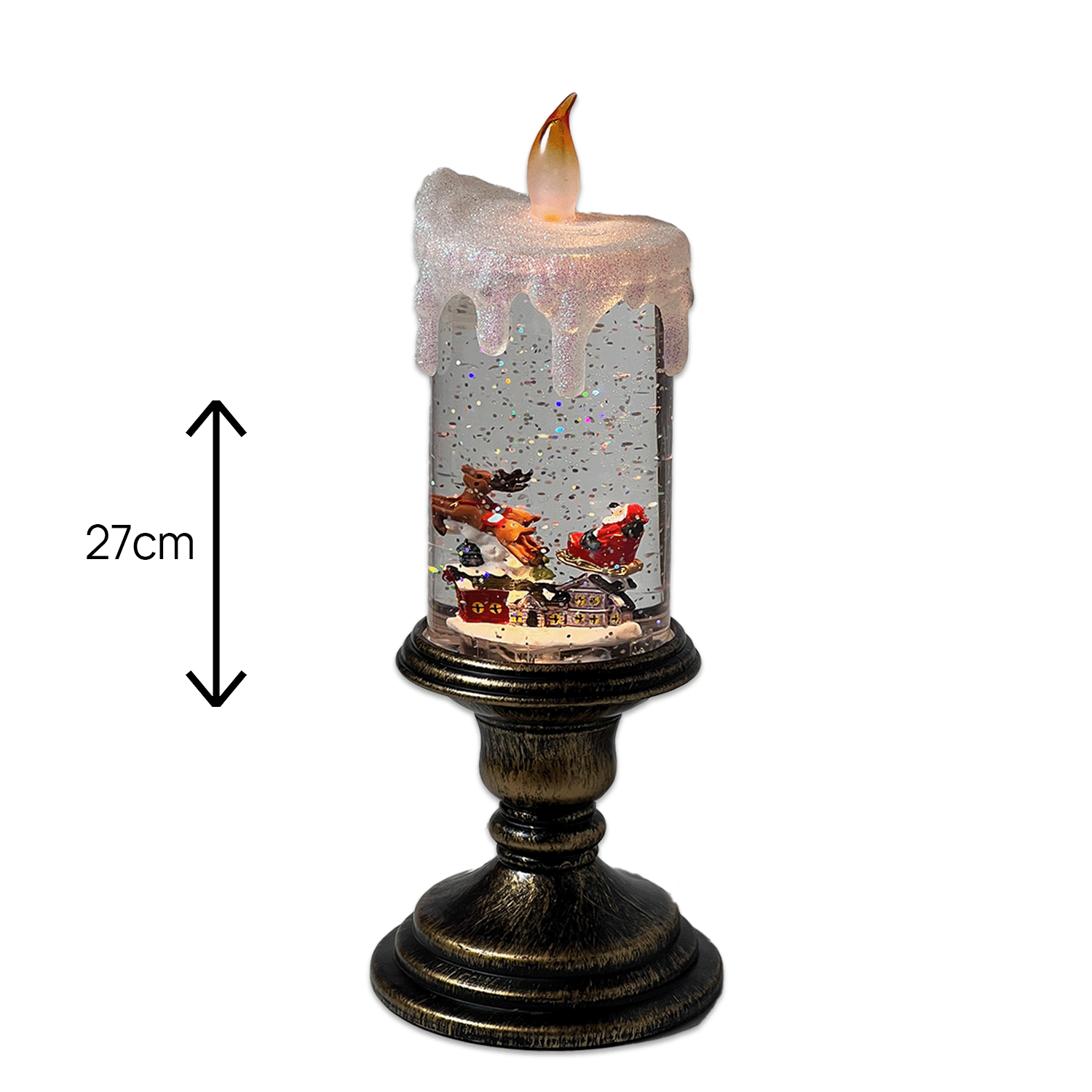 dimensiune Felinar Muzical de Crăciun Lumânare cu Lumină LED, Zăpadă în Mișcare și Alimentare USB, 27cm