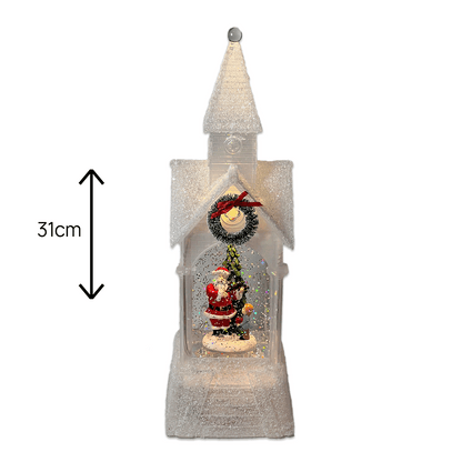 Felinar muzical de Crăciun cu lumină LED si zăpadă în mișcare 31cm