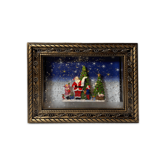 Felinar muzical de Crăciun Ramă foto cu lumină LED și zăpadă în mișcare, alimentare USB, 24x20cm
