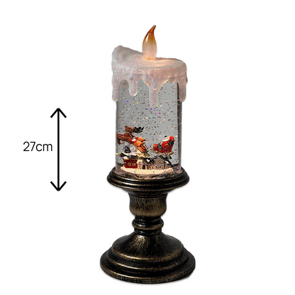 dimensiune Felinar Muzical de Crăciun Lumânare cu Lumină LED, Zăpadă în Mișcare și Alimentare USB, 27cm